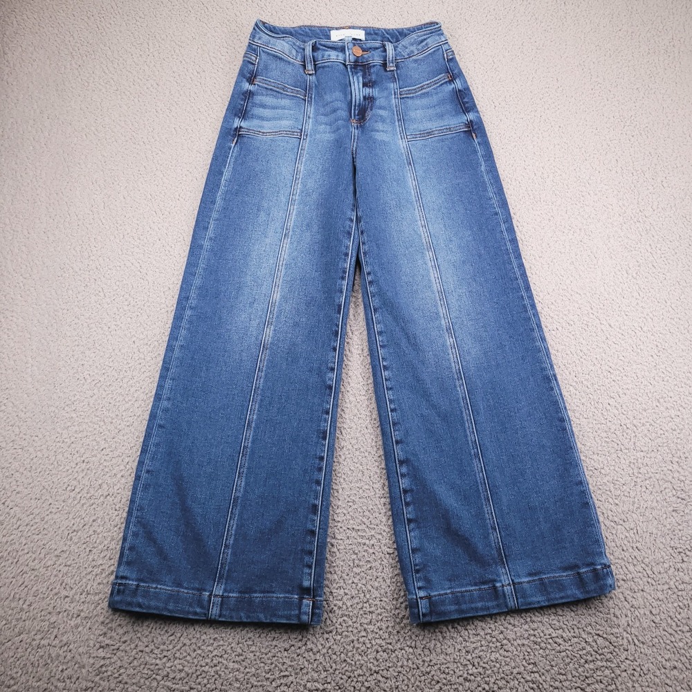 RISEN Jeans Womens Size 1/25 Wide Leg Cropped Mid Rise Medium Wash Stretch Denim